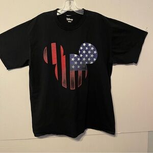 Disney Mickey Mouse head, shape American flag black T-shirt 100% cotton.